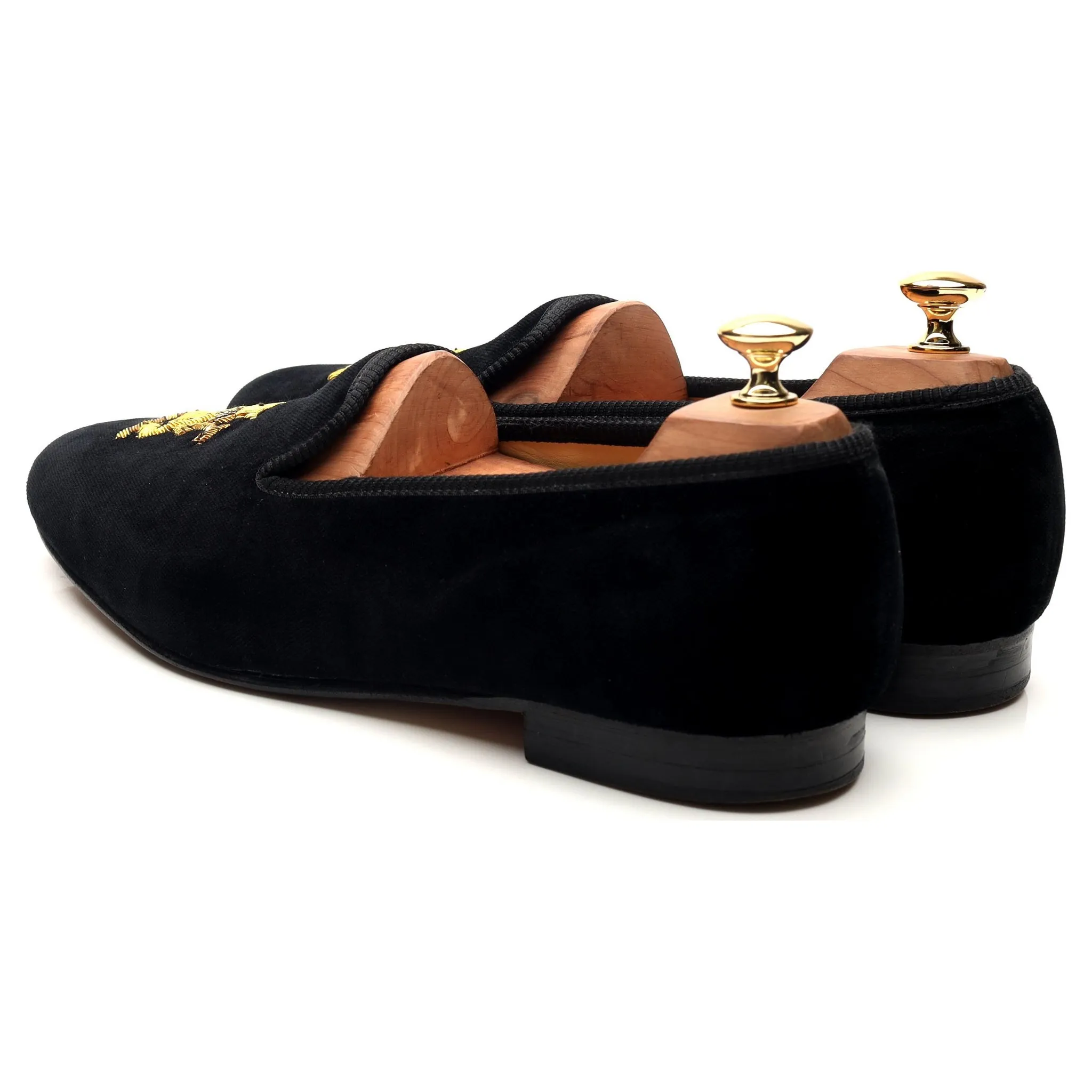 'Lion' Black Velvet Slippers UK 10.5