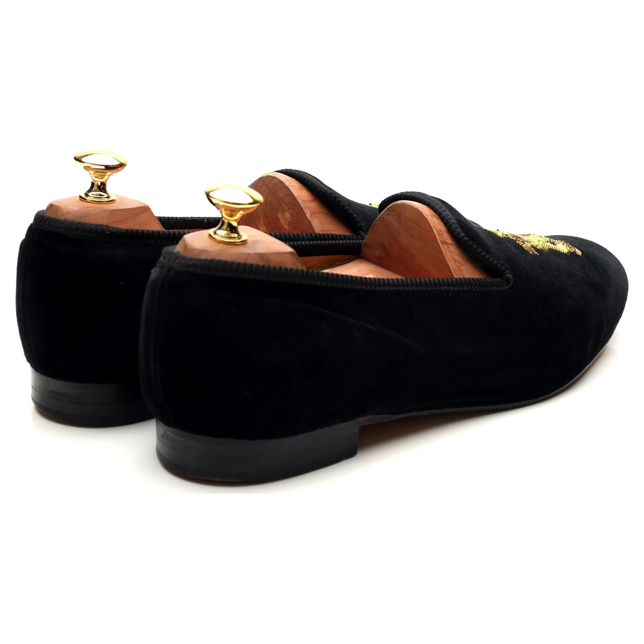 'Lion' Black Velvet Slippers UK 10.5