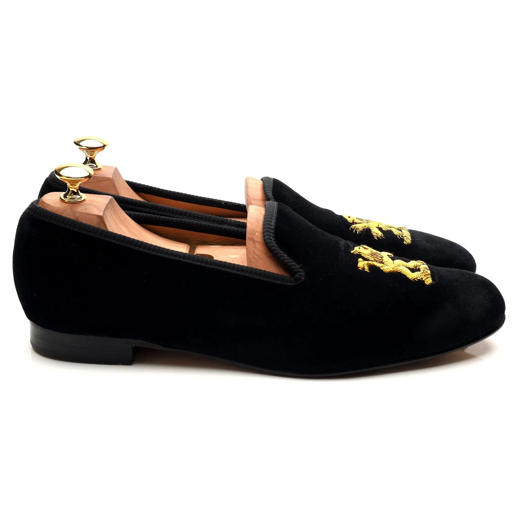 'Lion' Black Velvet Slippers UK 10.5