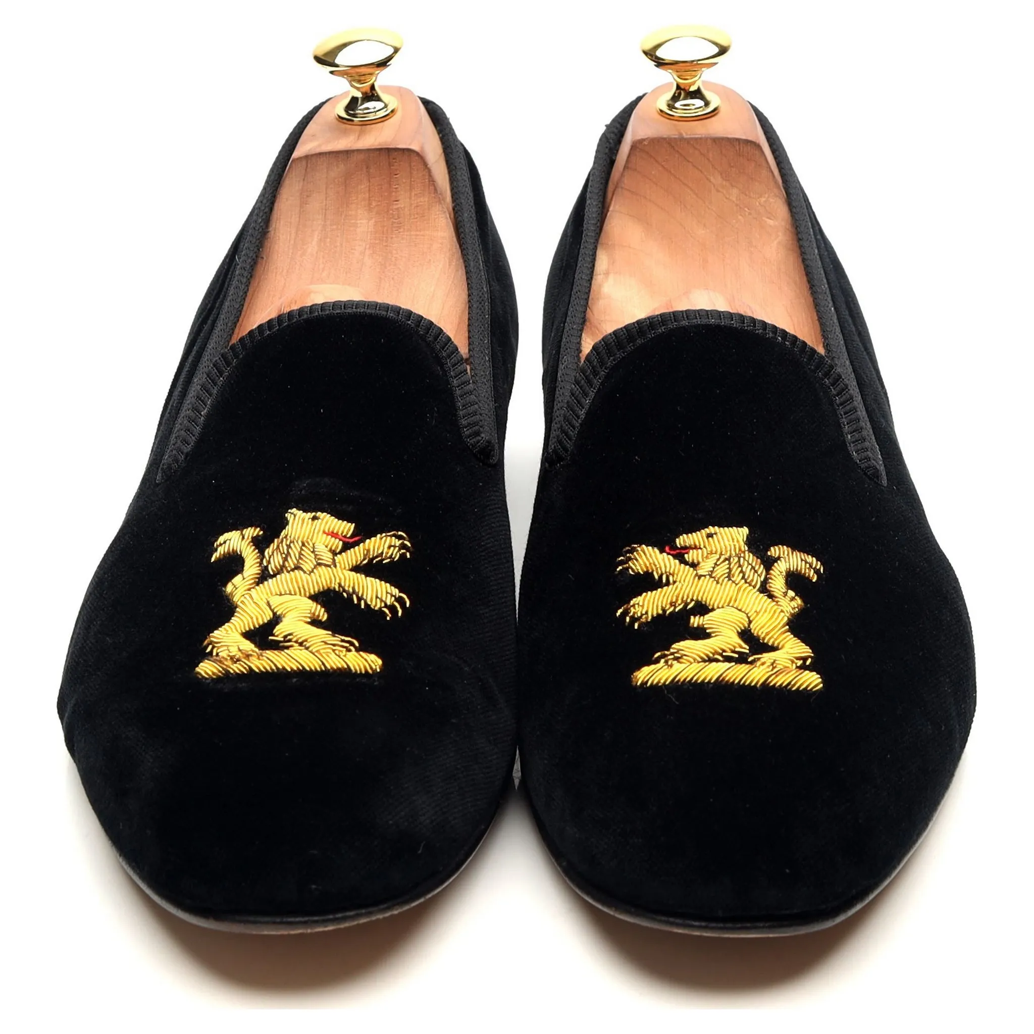 'Lion' Black Velvet Slippers UK 10.5