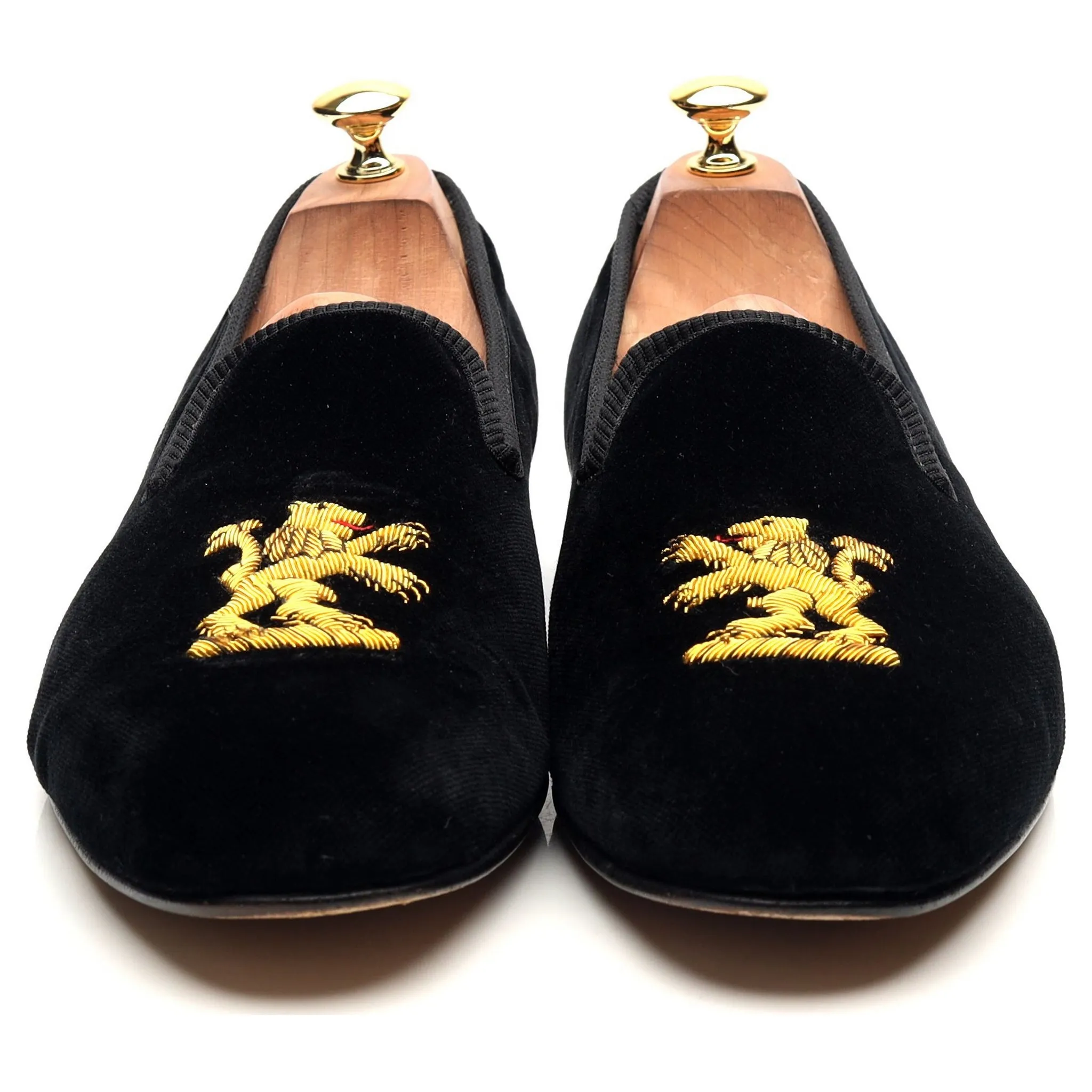 'Lion' Black Velvet Slippers UK 10.5