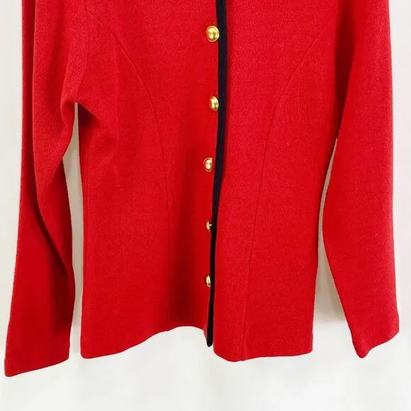LIZ CLAIBORNE Red Wool Blend Gold Button Cardigan Sweater