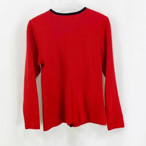 LIZ CLAIBORNE Red Wool Blend Gold Button Cardigan Sweater