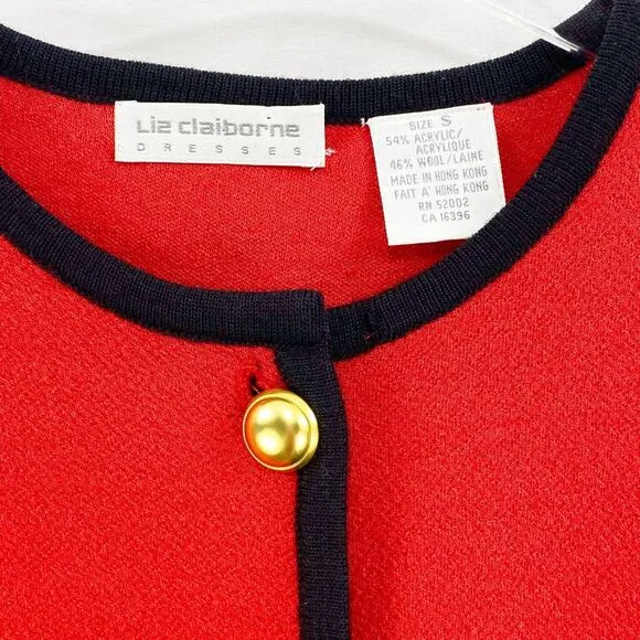 LIZ CLAIBORNE Red Wool Blend Gold Button Cardigan Sweater