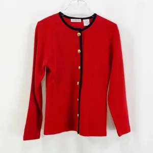 LIZ CLAIBORNE Red Wool Blend Gold Button Cardigan Sweater