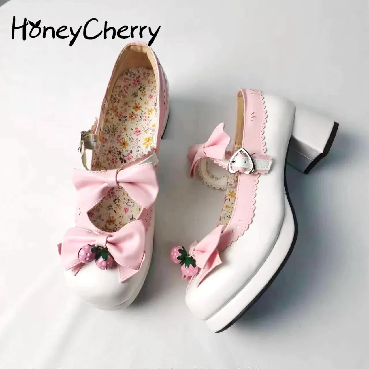 Lolita Doll Thick Heel High Strawberry Sweet Shoes