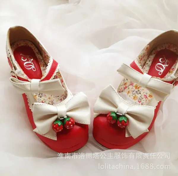Lolita Doll Thick Heel High Strawberry Sweet Shoes