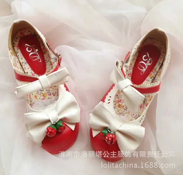 Lolita Doll Thick Heel High Strawberry Sweet Shoes
