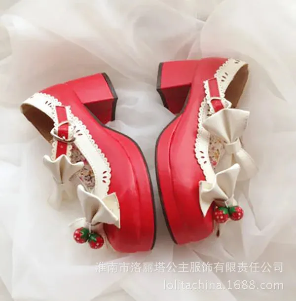 Lolita Doll Thick Heel High Strawberry Sweet Shoes