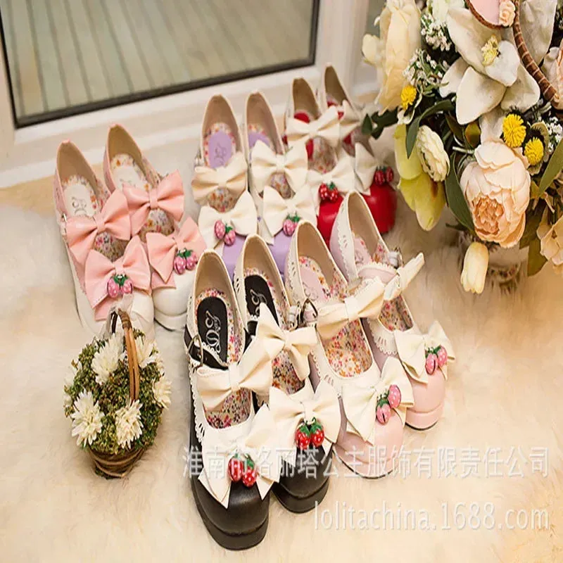 Lolita Doll Thick Heel High Strawberry Sweet Shoes