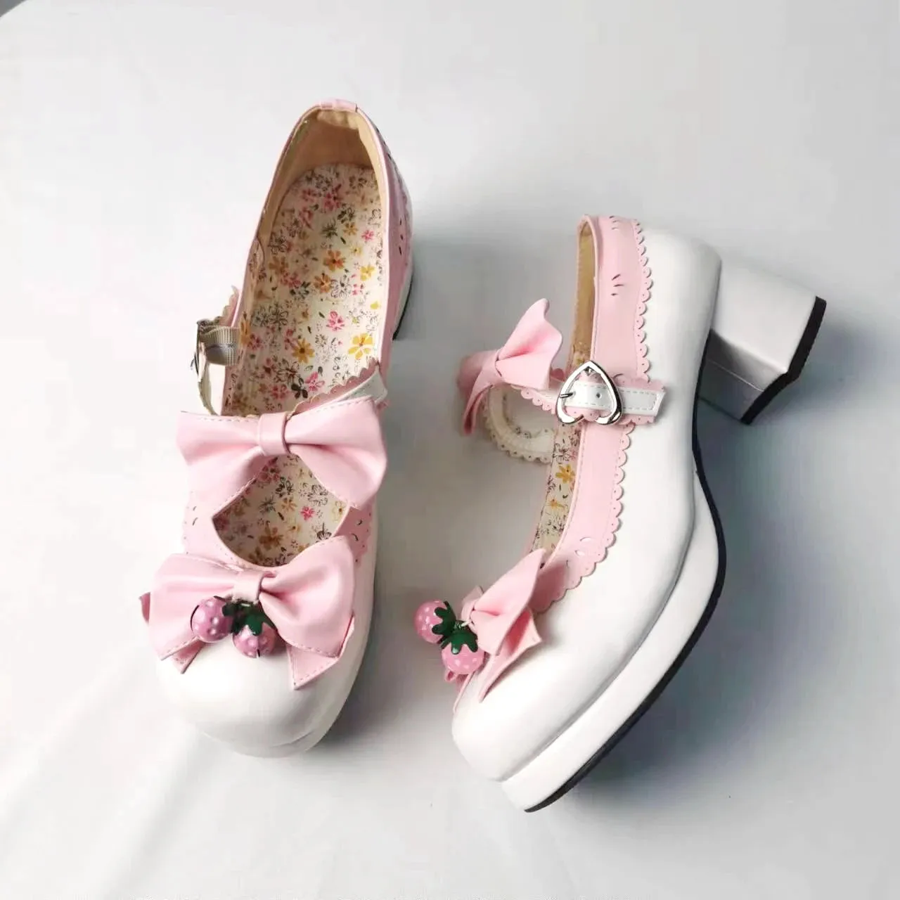 Lolita Doll Thick Heel High Strawberry Sweet Shoes