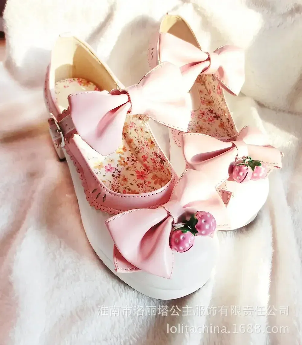 Lolita Doll Thick Heel High Strawberry Sweet Shoes