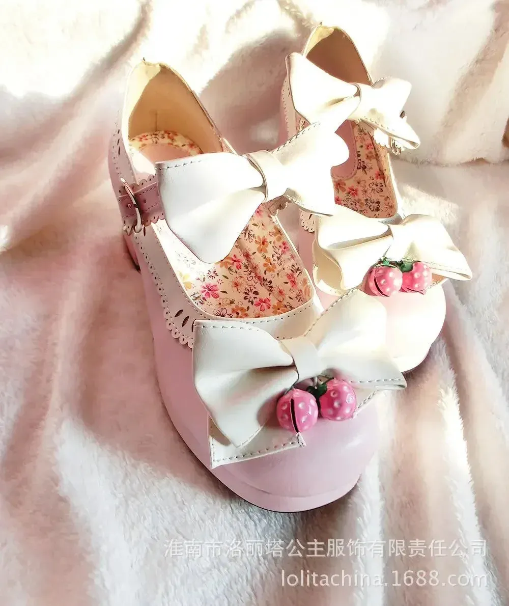 Lolita Doll Thick Heel High Strawberry Sweet Shoes