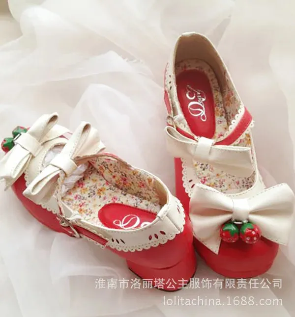 Lolita Doll Thick Heel High Strawberry Sweet Shoes