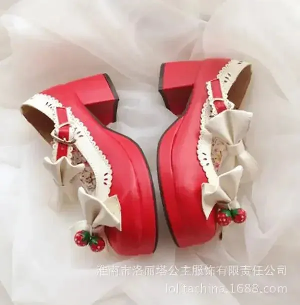 Lolita Doll Thick Heel High Strawberry Sweet Shoes
