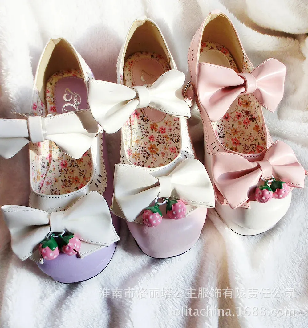 Lolita Doll Thick Heel High Strawberry Sweet Shoes