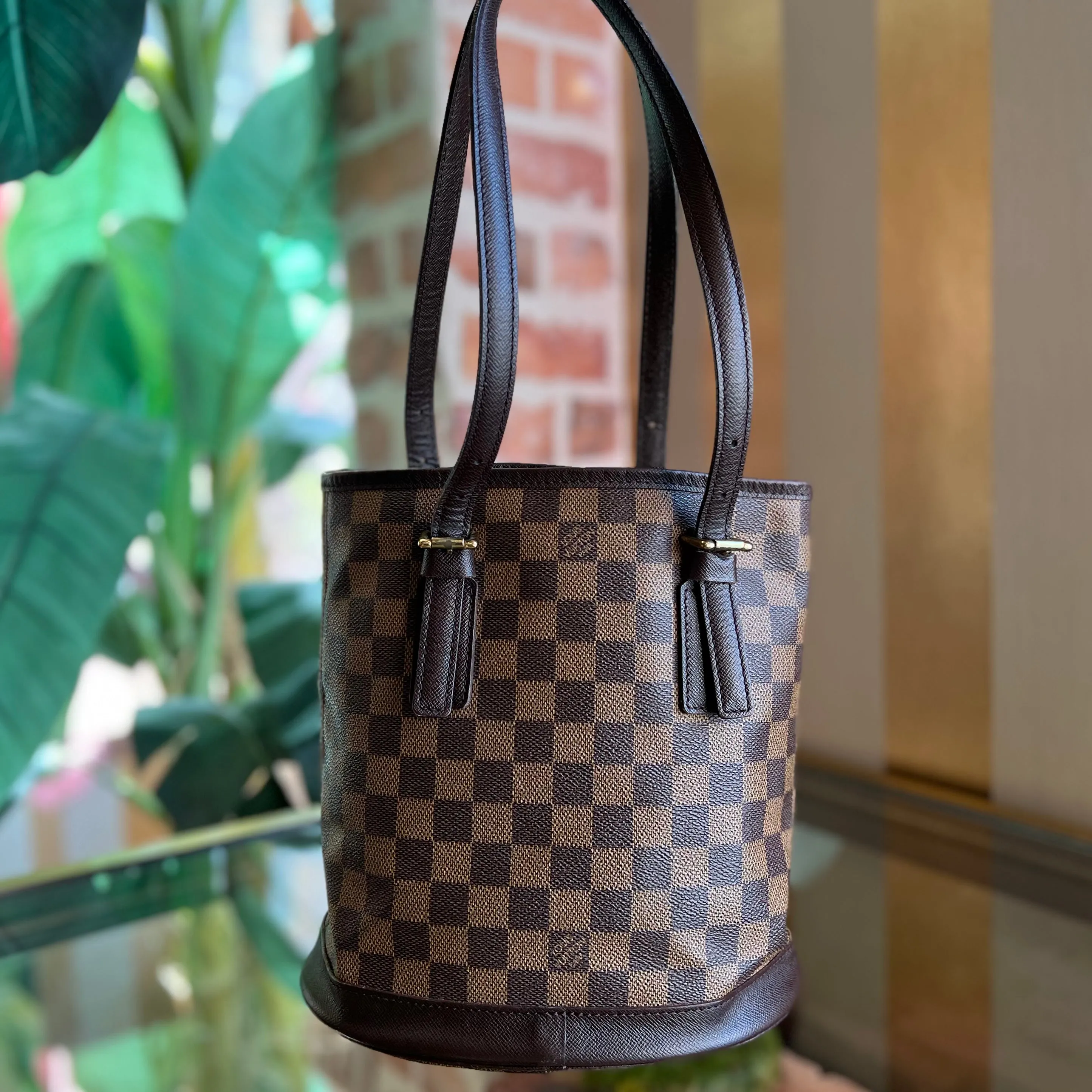 LOUIS VUITTON Marais Brown Damier Ebene Coated Canvas Bucket Bag