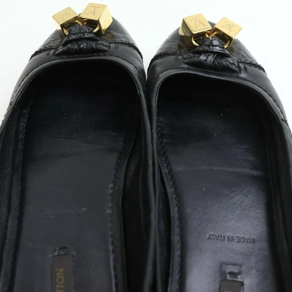 Louis Vuitton Size 36.5 Womens Black LEather Gold Dice Cube Ballerina Flats 862898