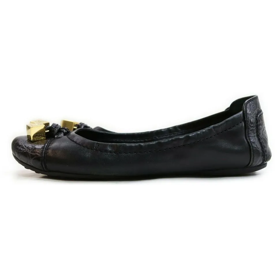 Louis Vuitton Size 36.5 Womens Black LEather Gold Dice Cube Ballerina Flats 862898