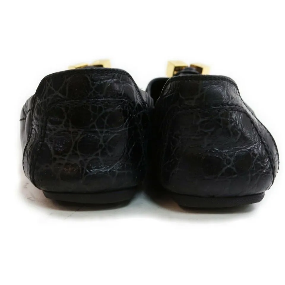 Louis Vuitton Size 36.5 Womens Black LEather Gold Dice Cube Ballerina Flats 862898