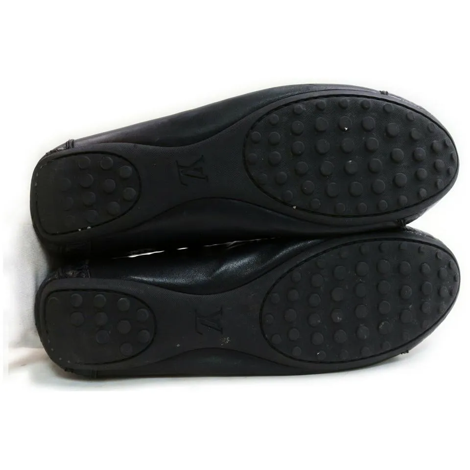 Louis Vuitton Size 36.5 Womens Black LEather Gold Dice Cube Ballerina Flats 862898