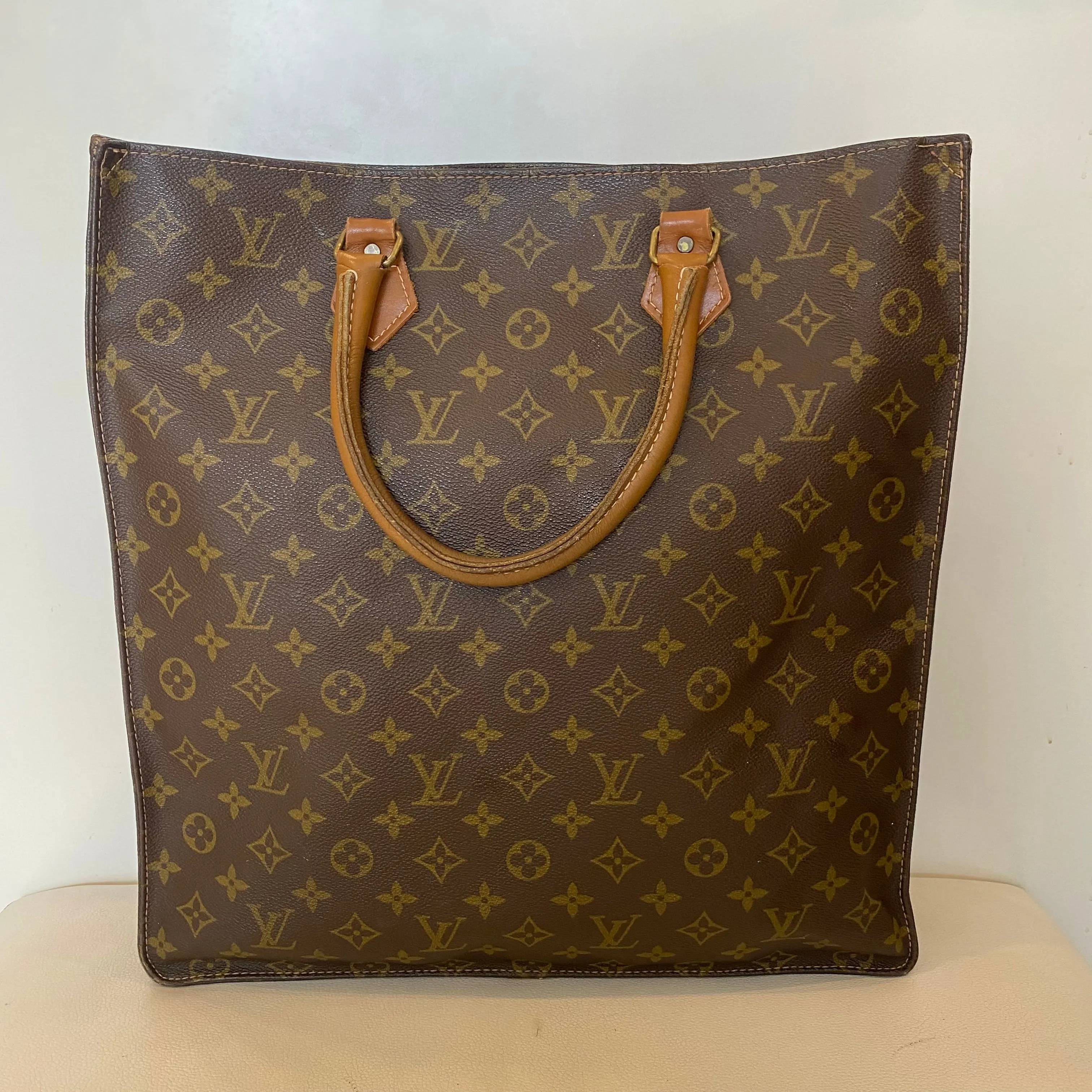 LOUIS VUITTON Vintage Sac Plat Brown Monogram Canvas Tote