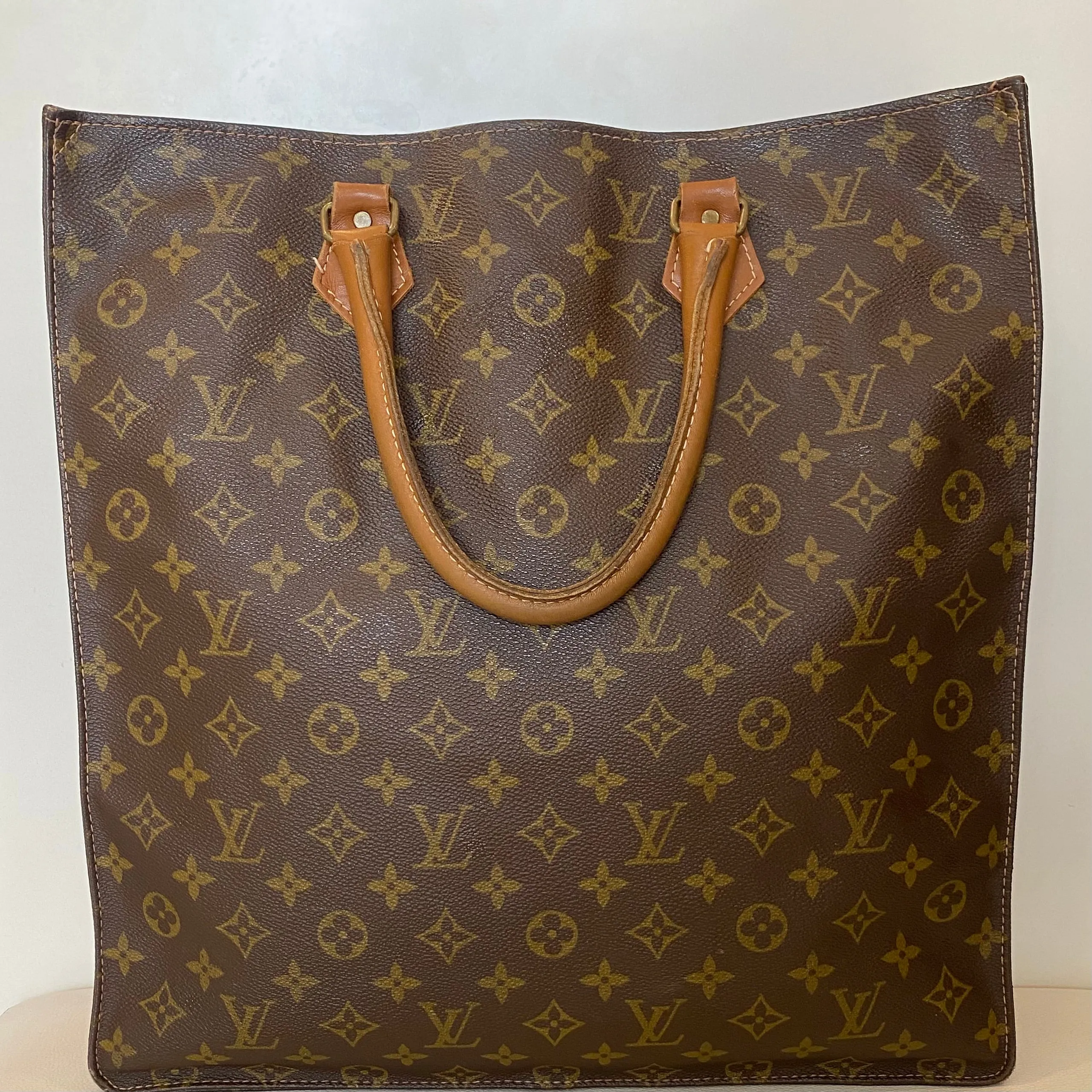 LOUIS VUITTON Vintage Sac Plat Brown Monogram Canvas Tote