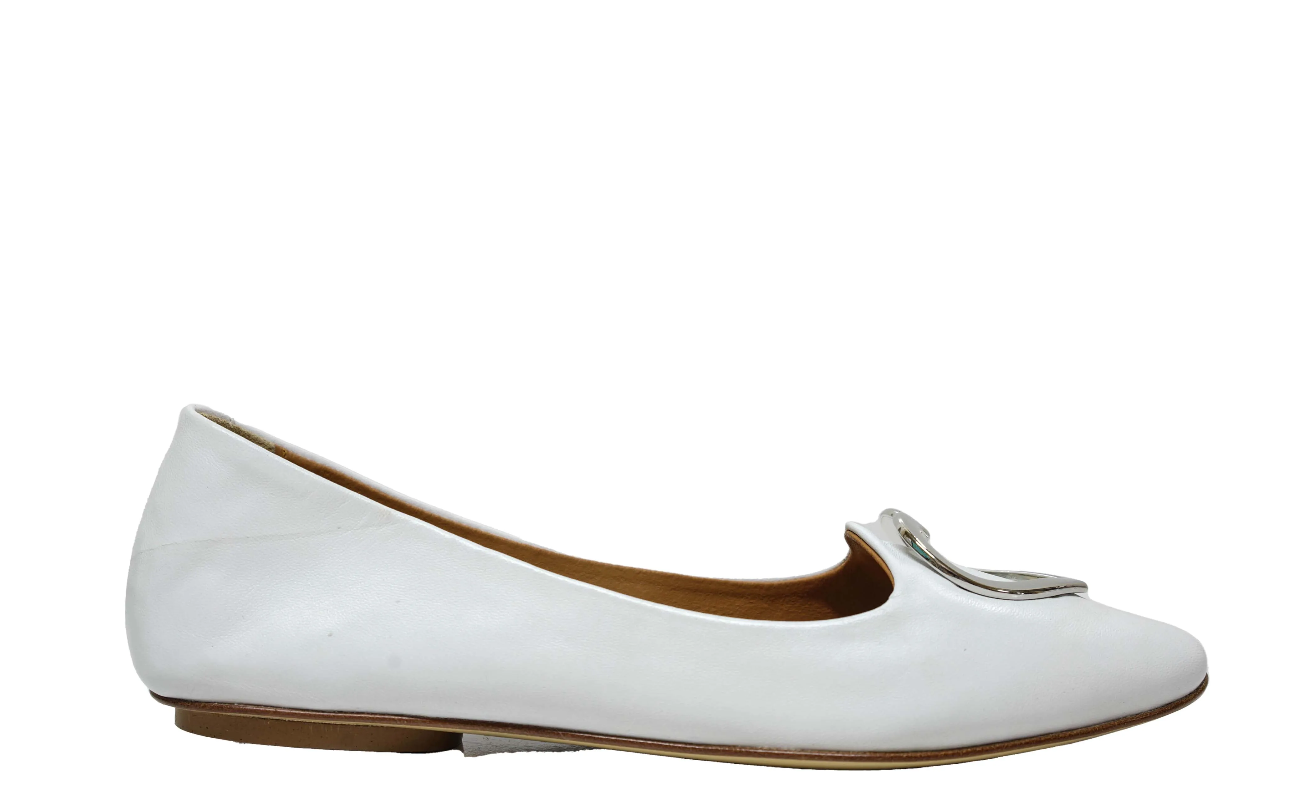 Love Bruglia Women’s White Leather Heart Flat Shoe 7324