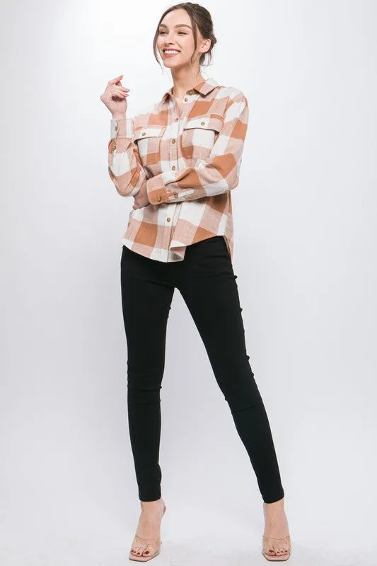 Love Tree Lightweight Plaid Button Down Top
