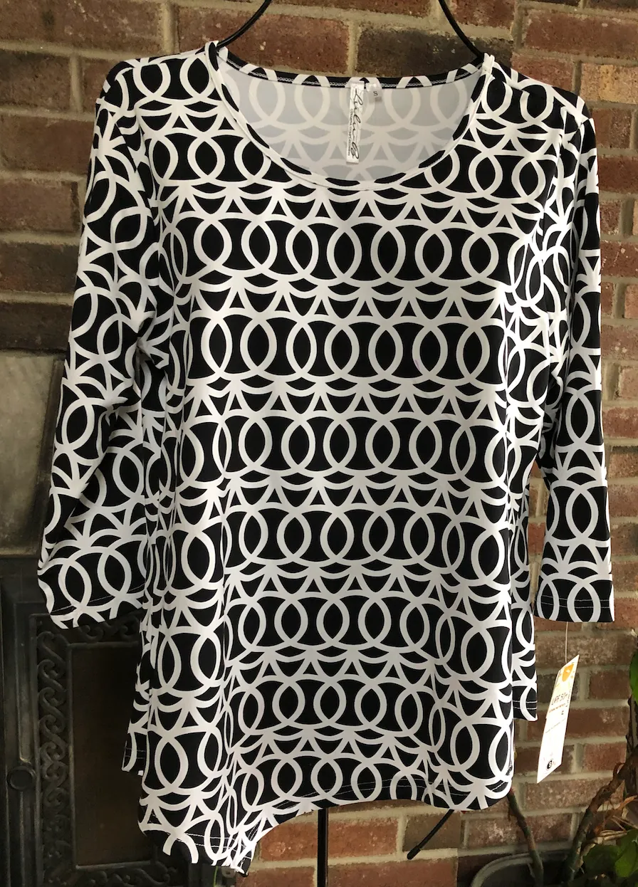 LuLu B Asymmetrical 3/4 Sleeve Shirt with UPF 50  and Coolant in the Fabric