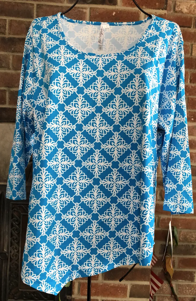 LuLu B Asymmetrical 3/4 Sleeve Shirt with UPF 50  and Coolant in the Fabric