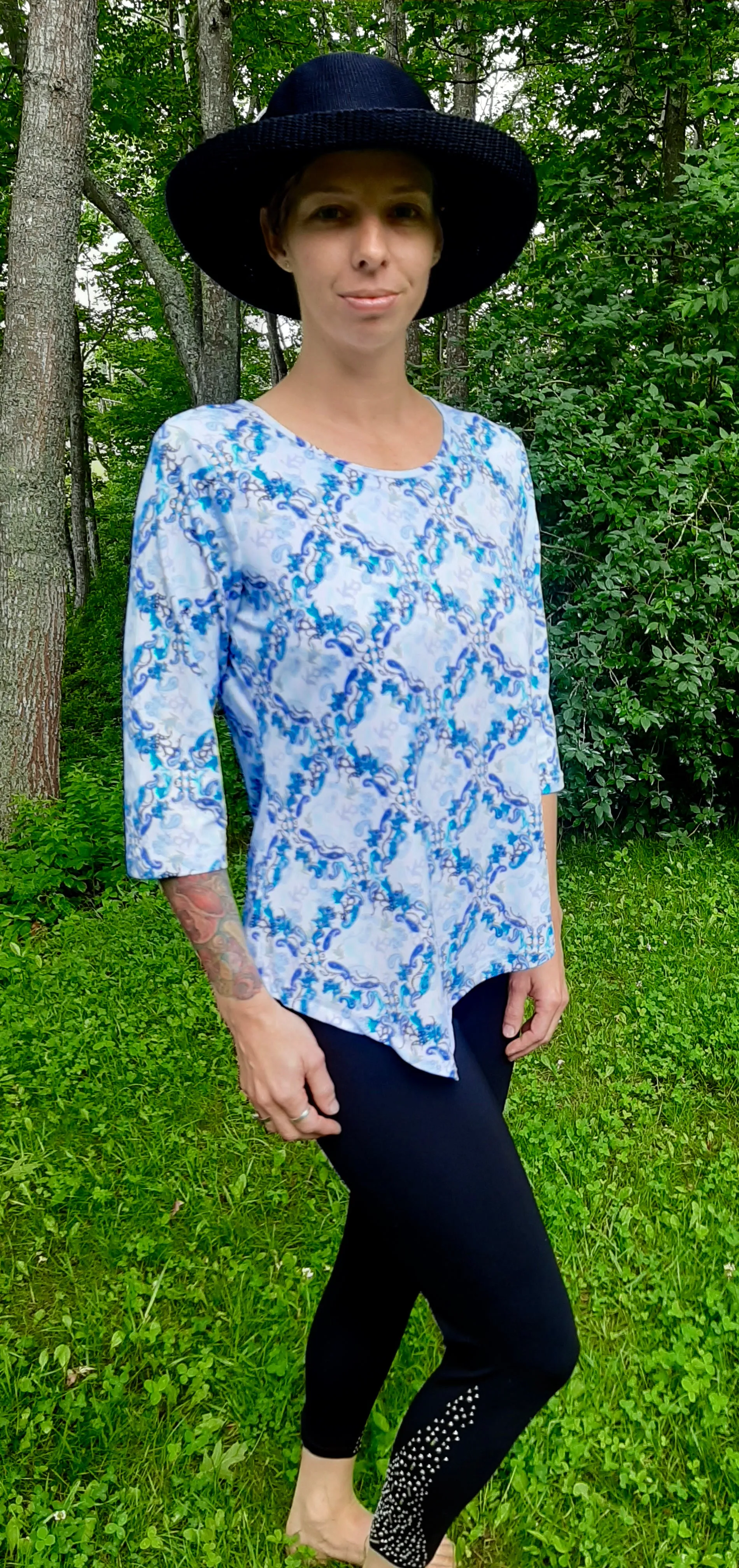 LuLu B Asymmetrical 3/4 Sleeve Shirt with UPF 50  and Coolant in the Fabric