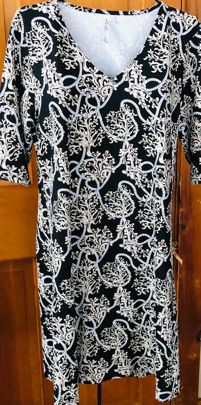 LuluB Elbow Sleeve V-Neck Travel Dress with UPF 50  and Coolant in Fabric
