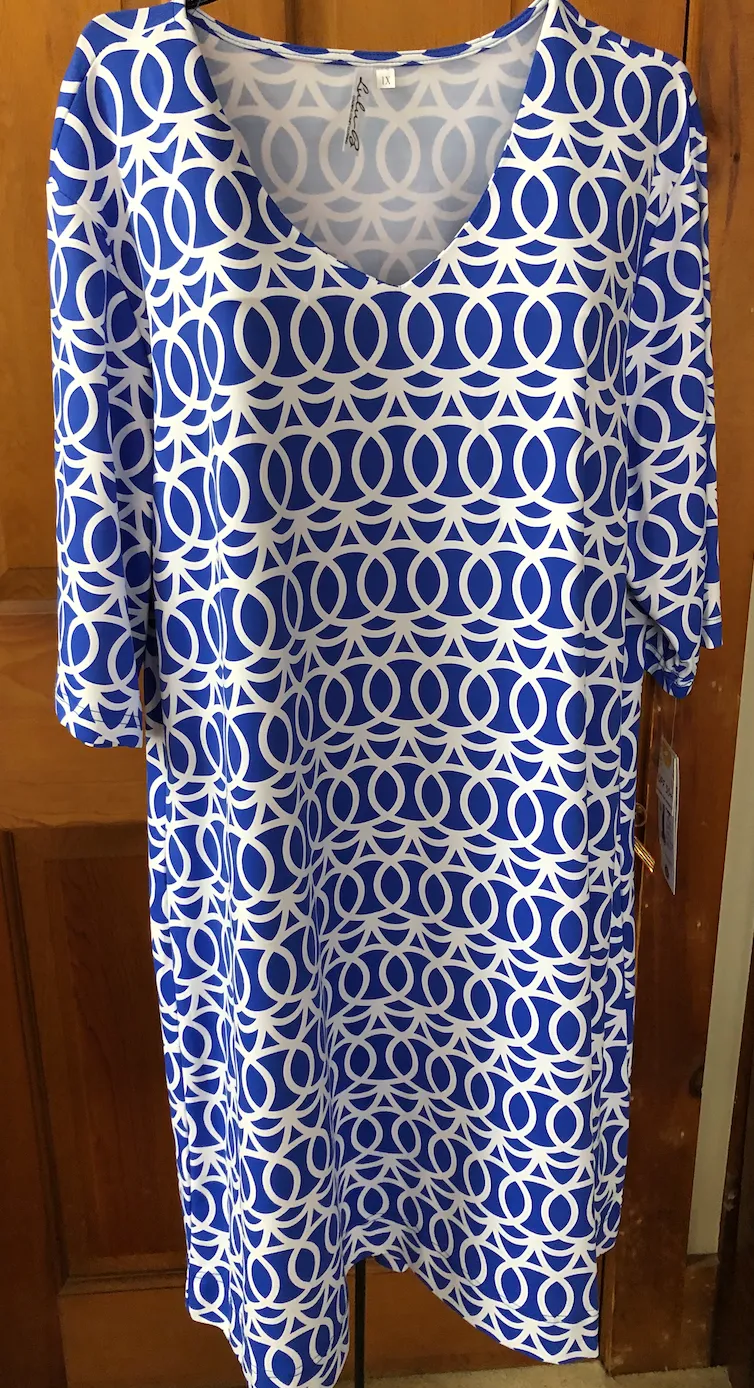LuluB Elbow Sleeve V-Neck Travel Dress with UPF 50  and Coolant in Fabric