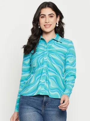 Madame Spread Collar Aqua Ruched Shirt