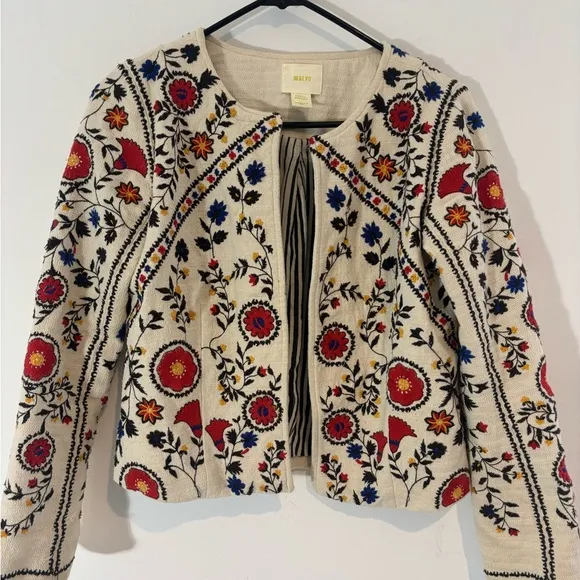 Maeve by Anthropologie XS Kirian Embroidered Crop Jacket Spring Business Casual