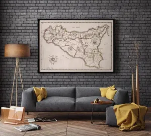 Map of island of Sicily| Vintage Sicily Map Print