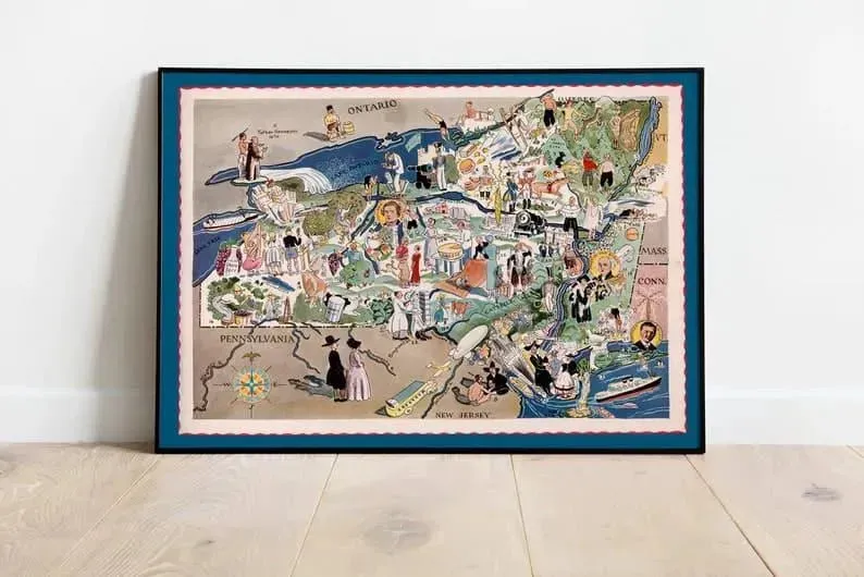 Map of State of New York| Vintage New York Map Print