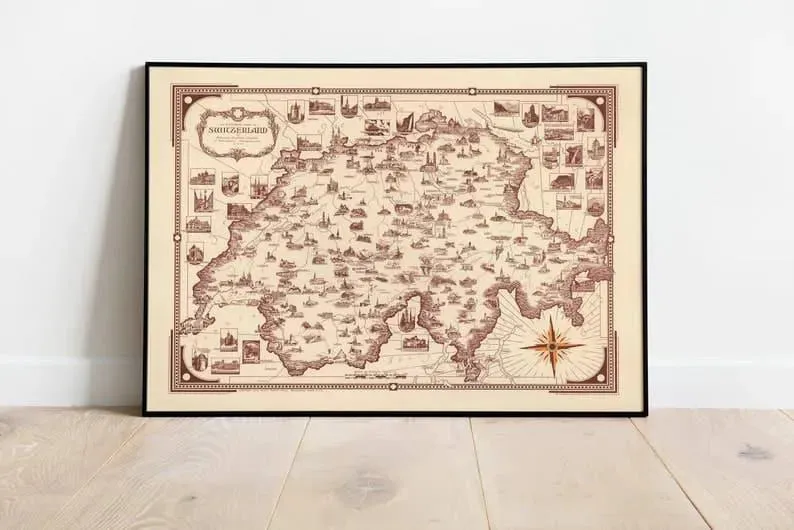 Map of Switzerland| Vintage Map Print