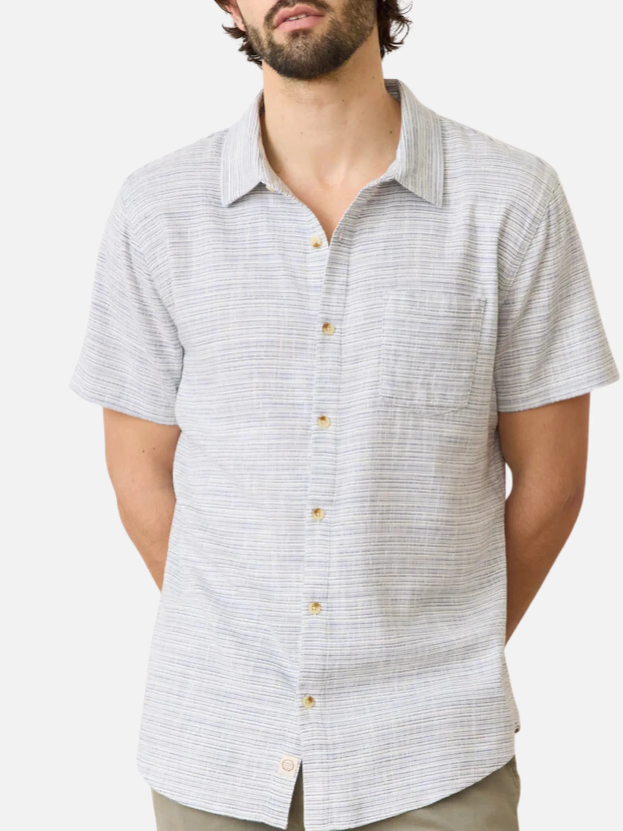 Marine Layer Classic Stretch Selvage Shirt - Blue Mini Stripe