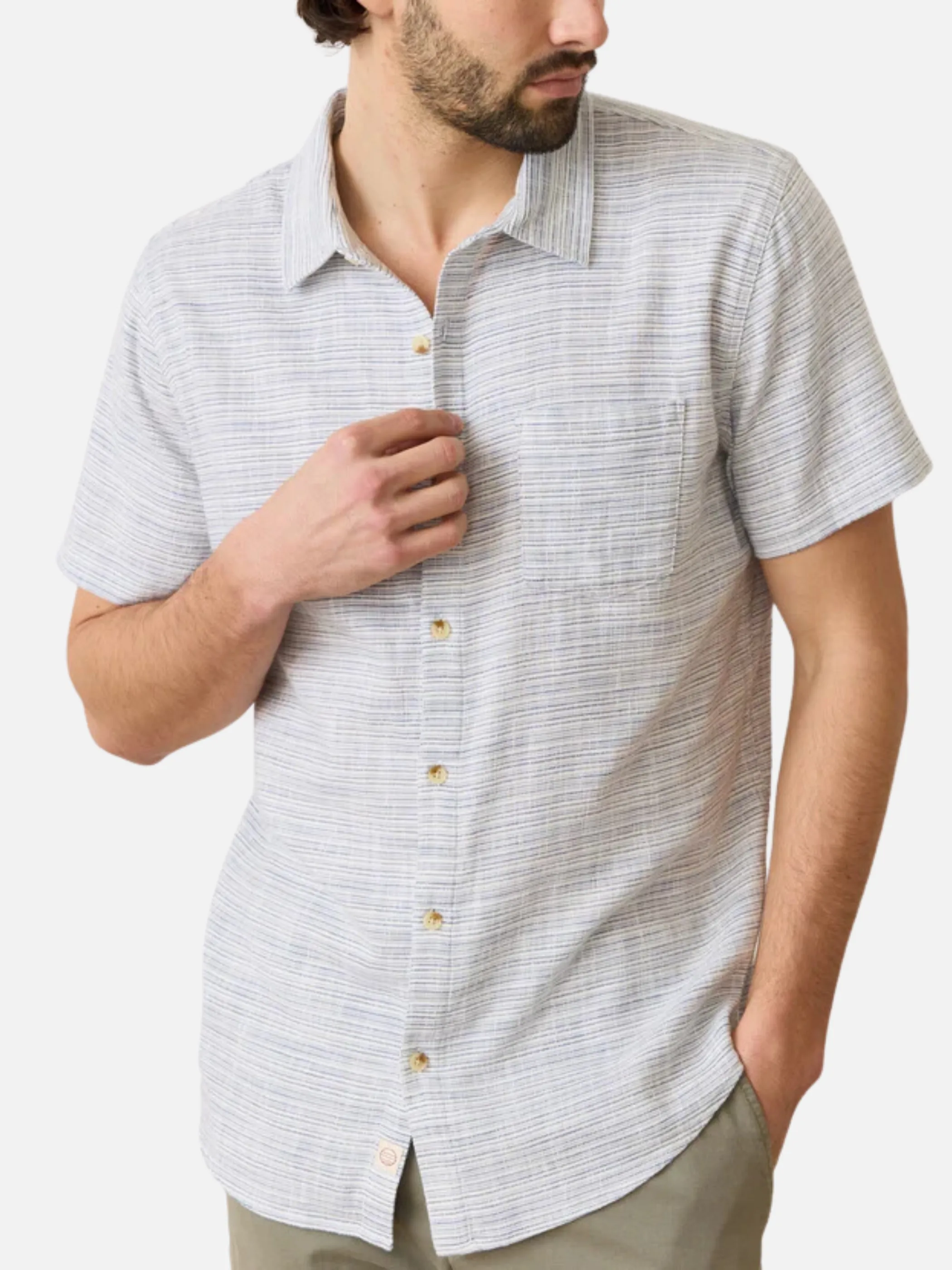 Marine Layer Classic Stretch Selvage Shirt - Blue Mini Stripe
