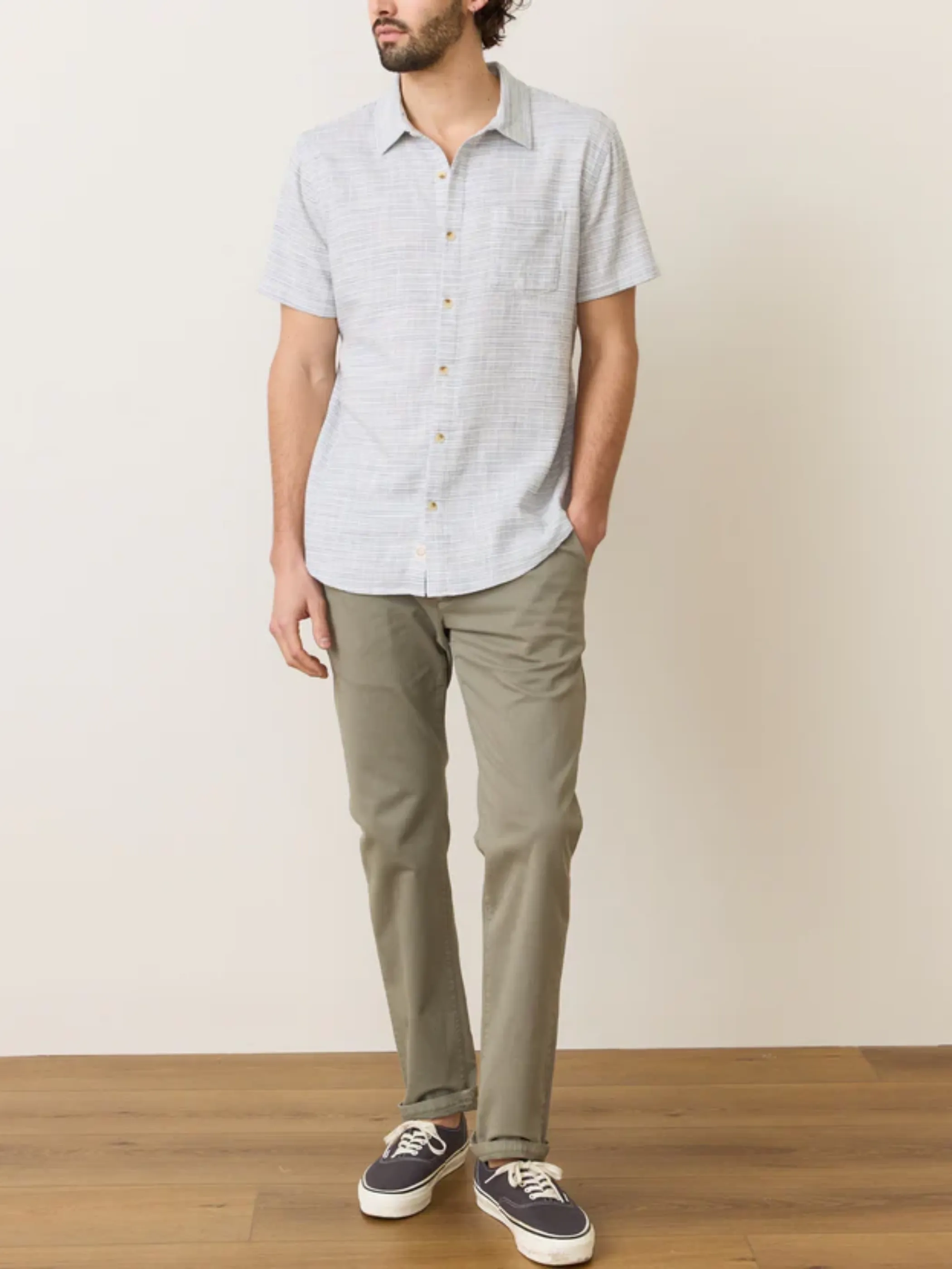 Marine Layer Classic Stretch Selvage Shirt - Blue Mini Stripe
