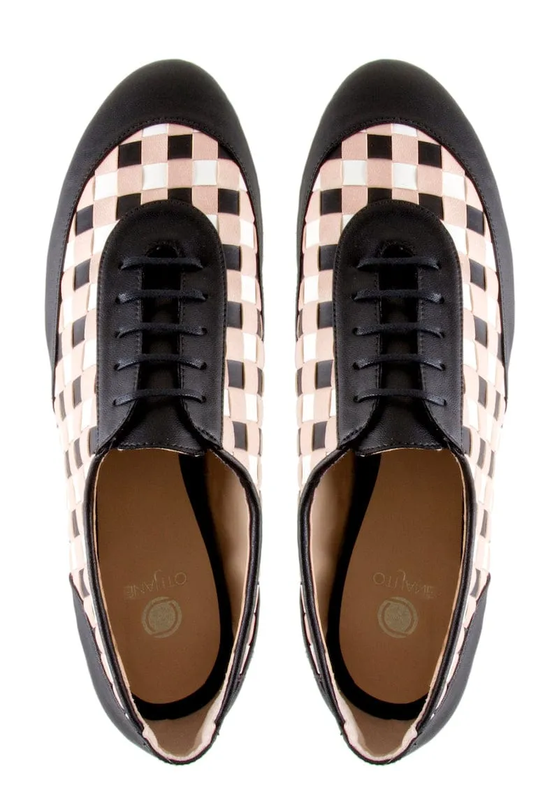Maty Vegan Corn Leather Lace Up Flats | Checked