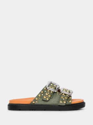 MEDISON GREEN SUEDE SLIPPERS