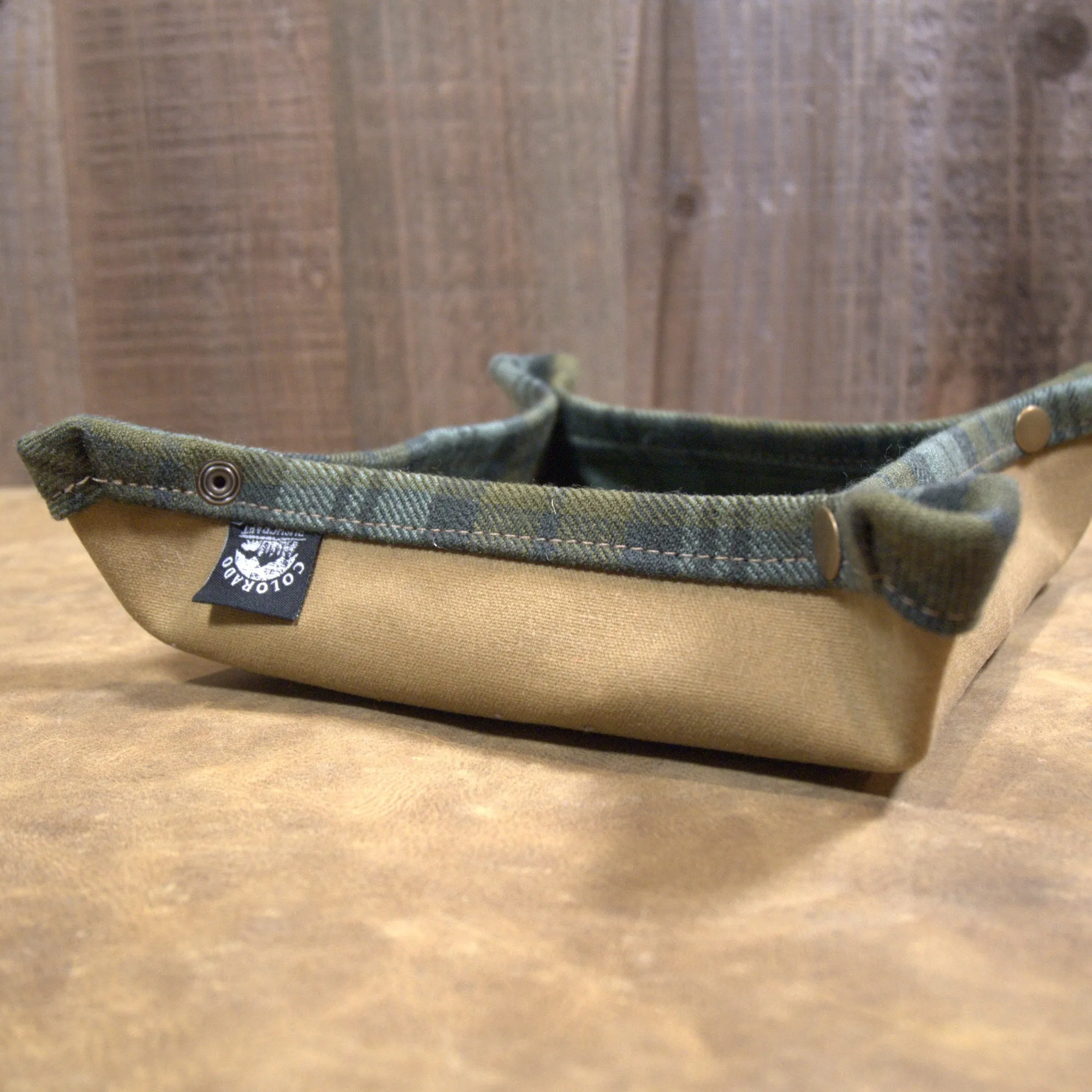 Medium 100% Wool Tartan Lined Lined Waxed Canvas Desk Caddy Organinzer Tray Butler