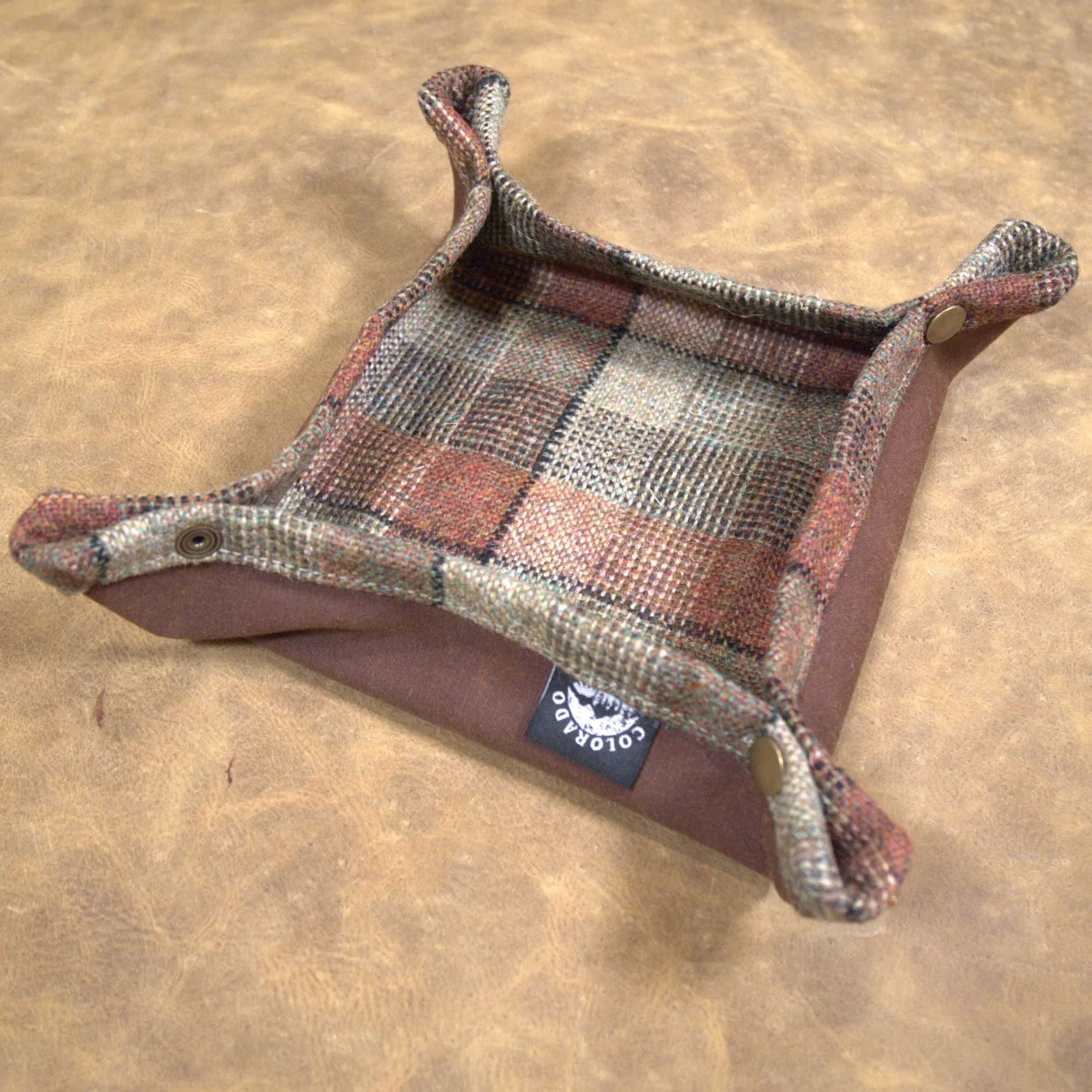 Medium 100% Wool Tartan Lined Lined Waxed Canvas Desk Caddy Organinzer Tray Butler