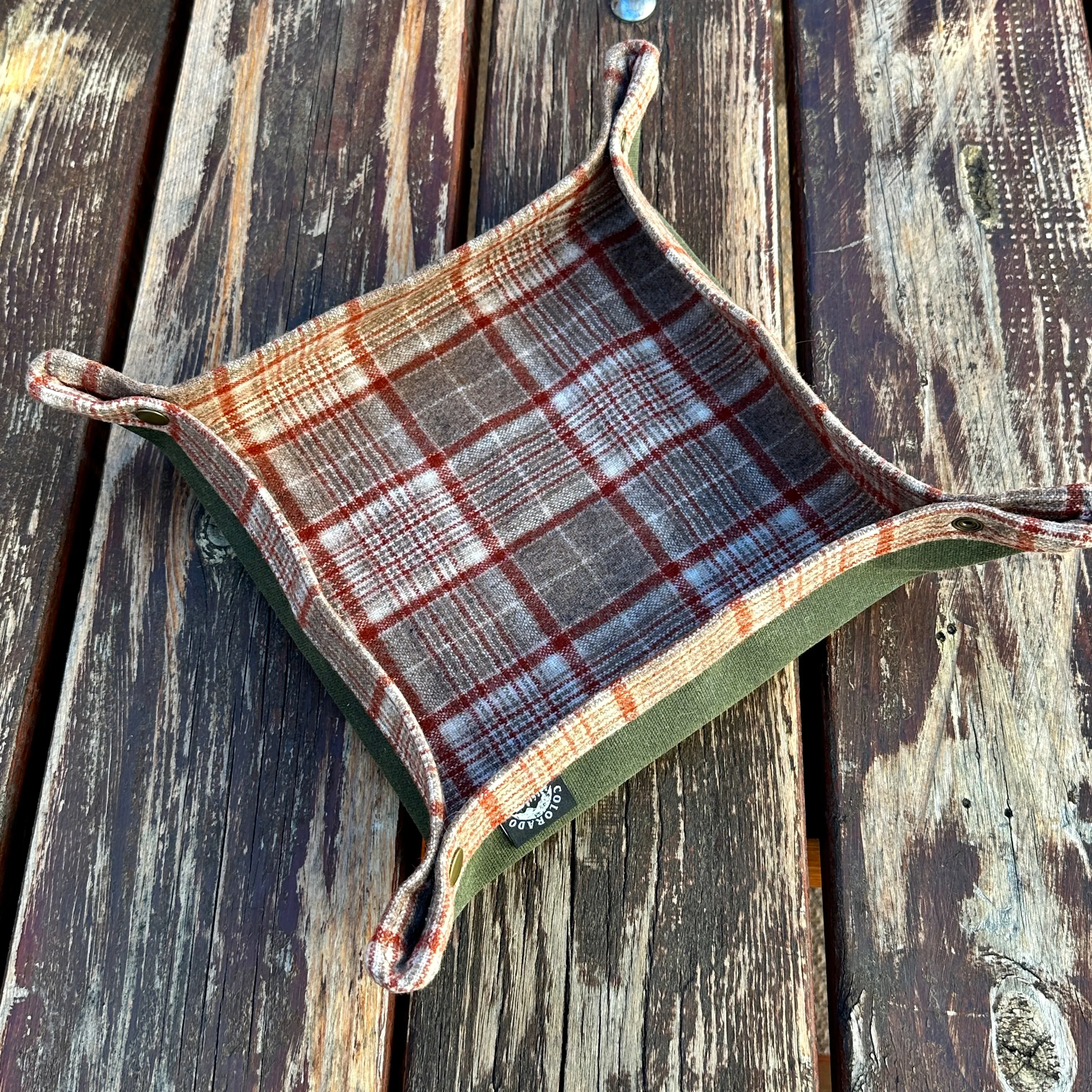 Medium 100% Wool Tartan Lined Lined Waxed Canvas Desk Caddy Organinzer Tray Butler