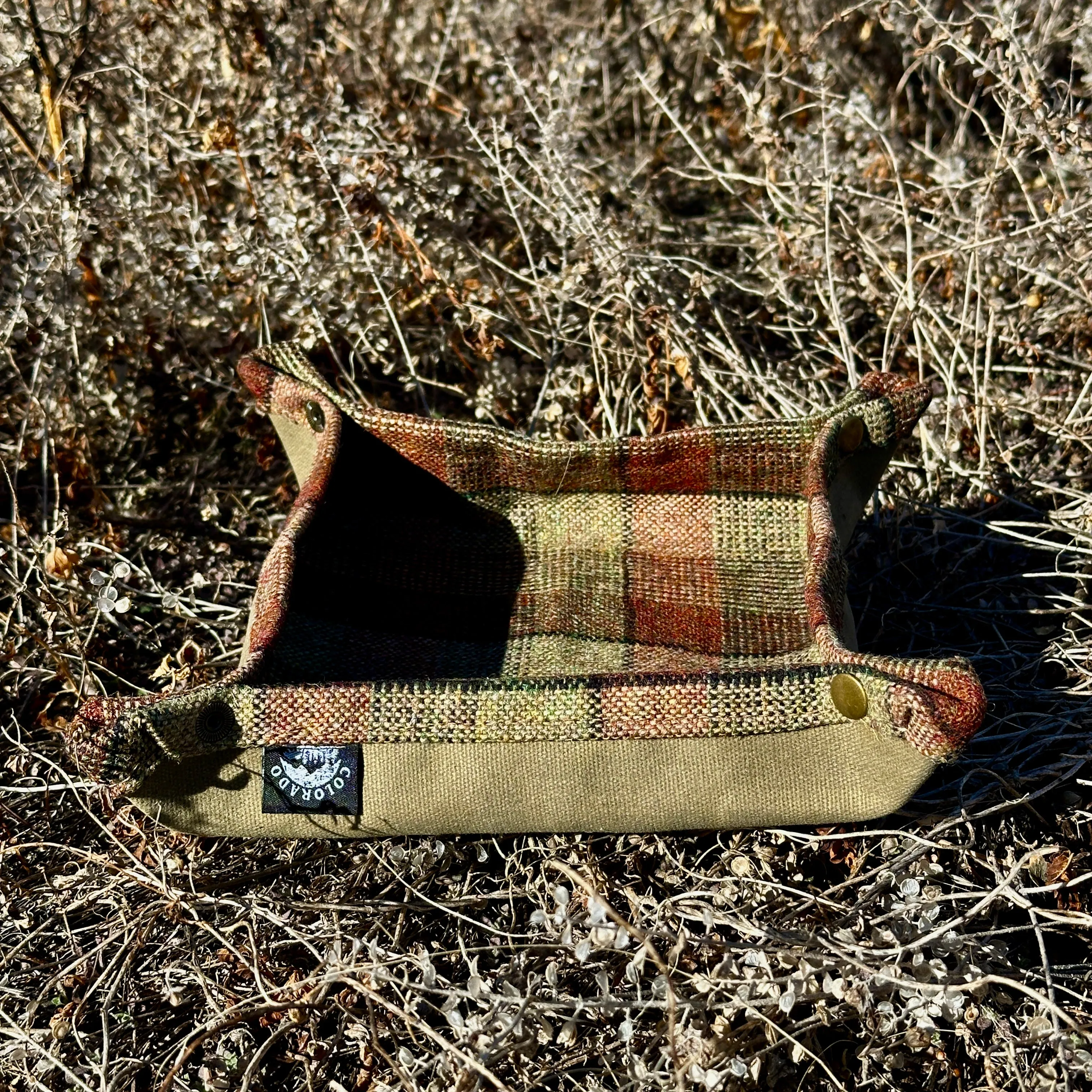 Medium 100% Wool Tartan Lined Lined Waxed Canvas Desk Caddy Organinzer Tray Butler