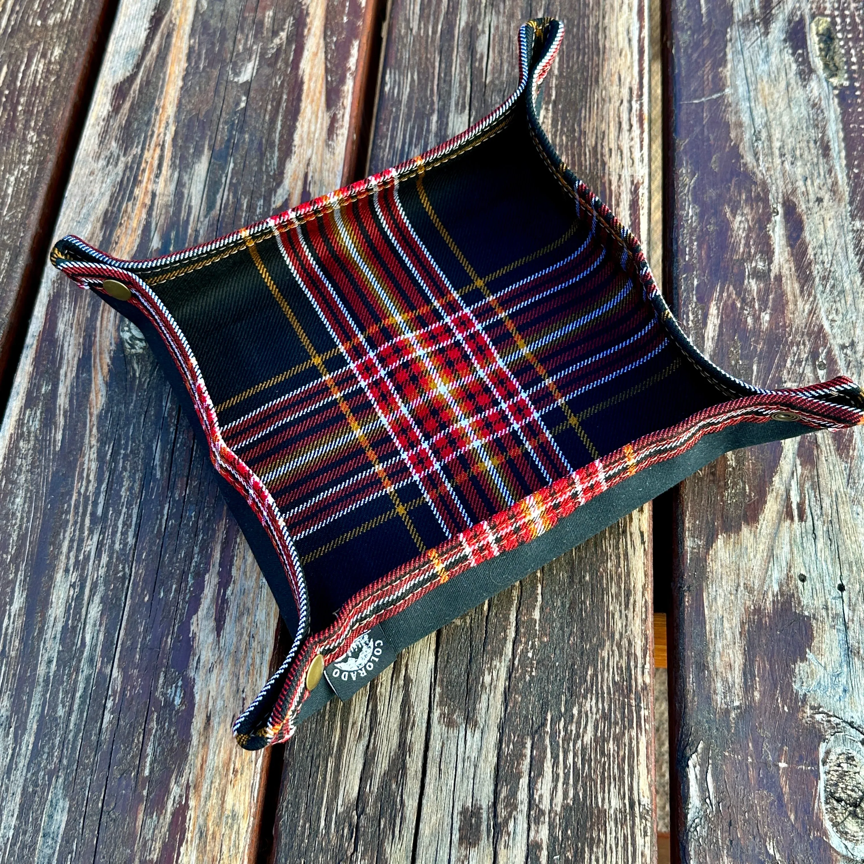 Medium 100% Wool Tartan Lined Lined Waxed Canvas Desk Caddy Organinzer Tray Butler
