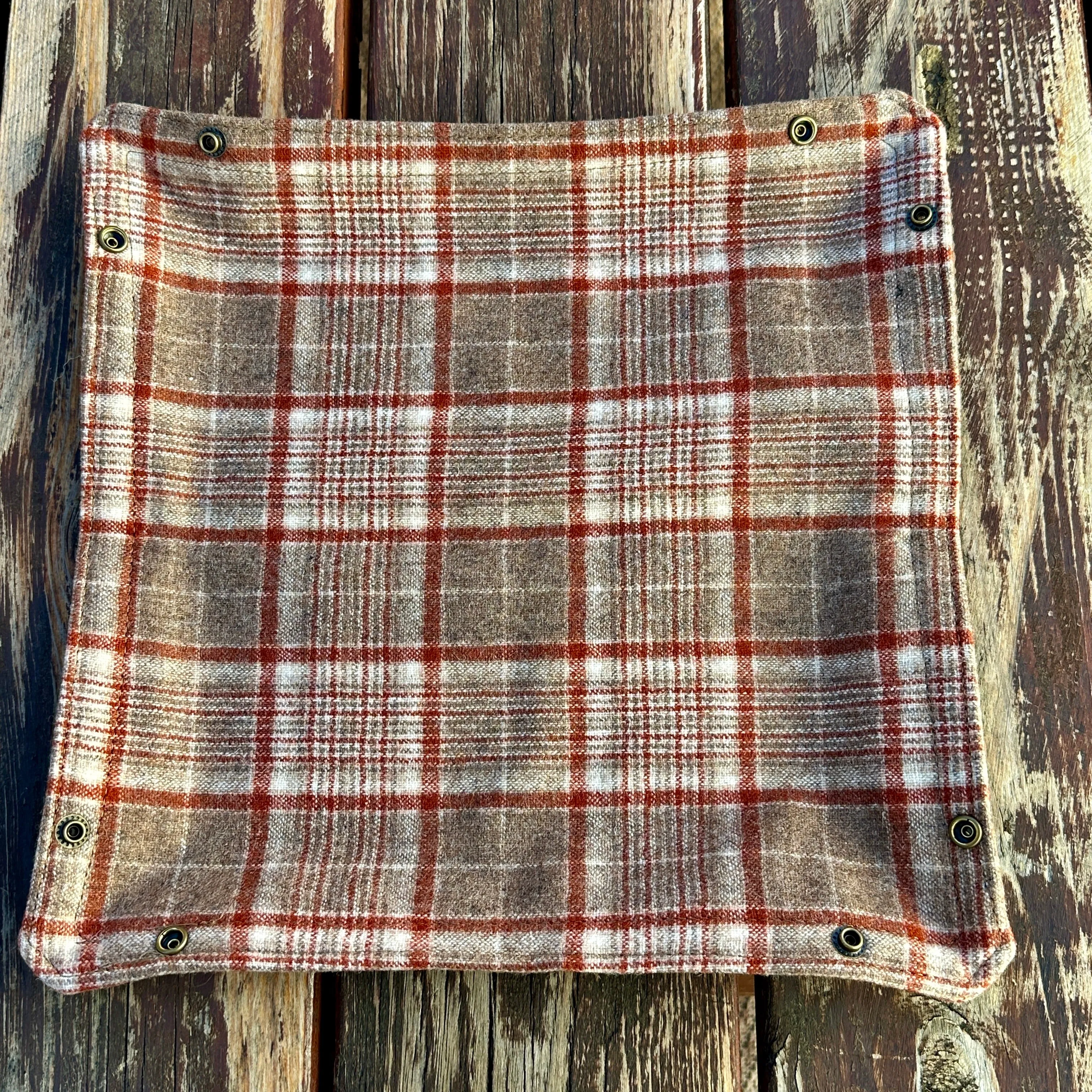 Medium 100% Wool Tartan Lined Lined Waxed Canvas Desk Caddy Organinzer Tray Butler